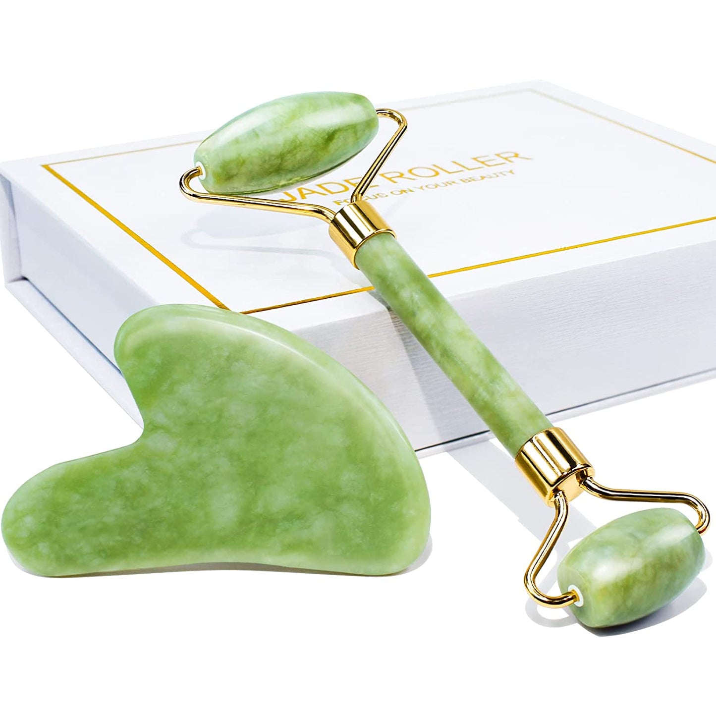 GlowChill⢠â Jade Roller + Gua Sha Gift Box (Anti-Aging Skincare)